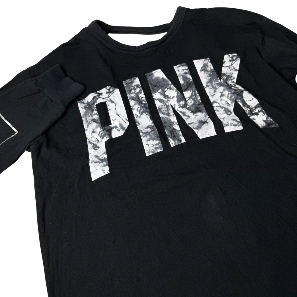 Victoria's Secret PINK Womens Long Sleeve Cotton TShirt XS Open Back Sleeve Logo